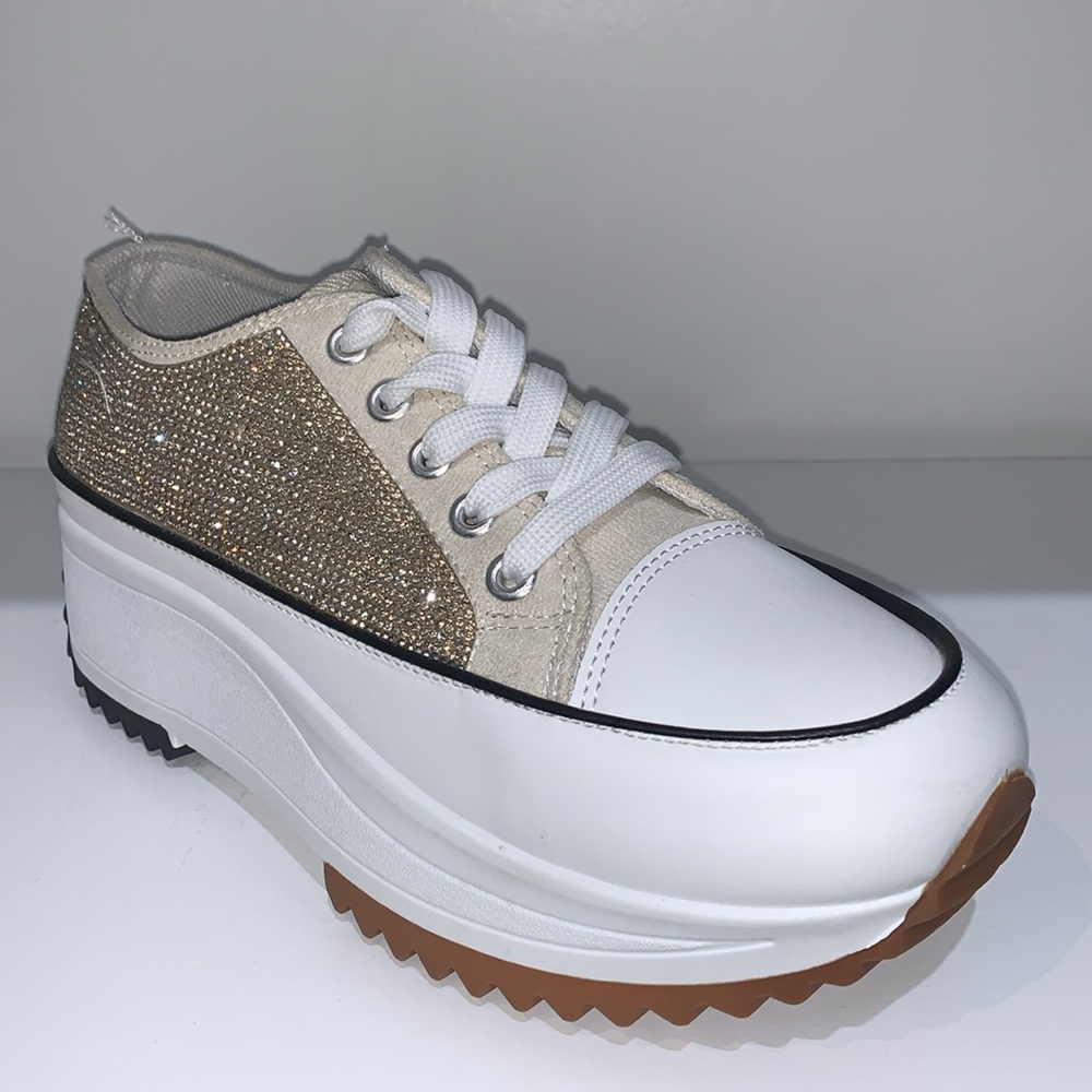 Rihineston Low Top Canvas Sneakers witEmbellishments and Platform Sole for Women - Picture 6 of 13